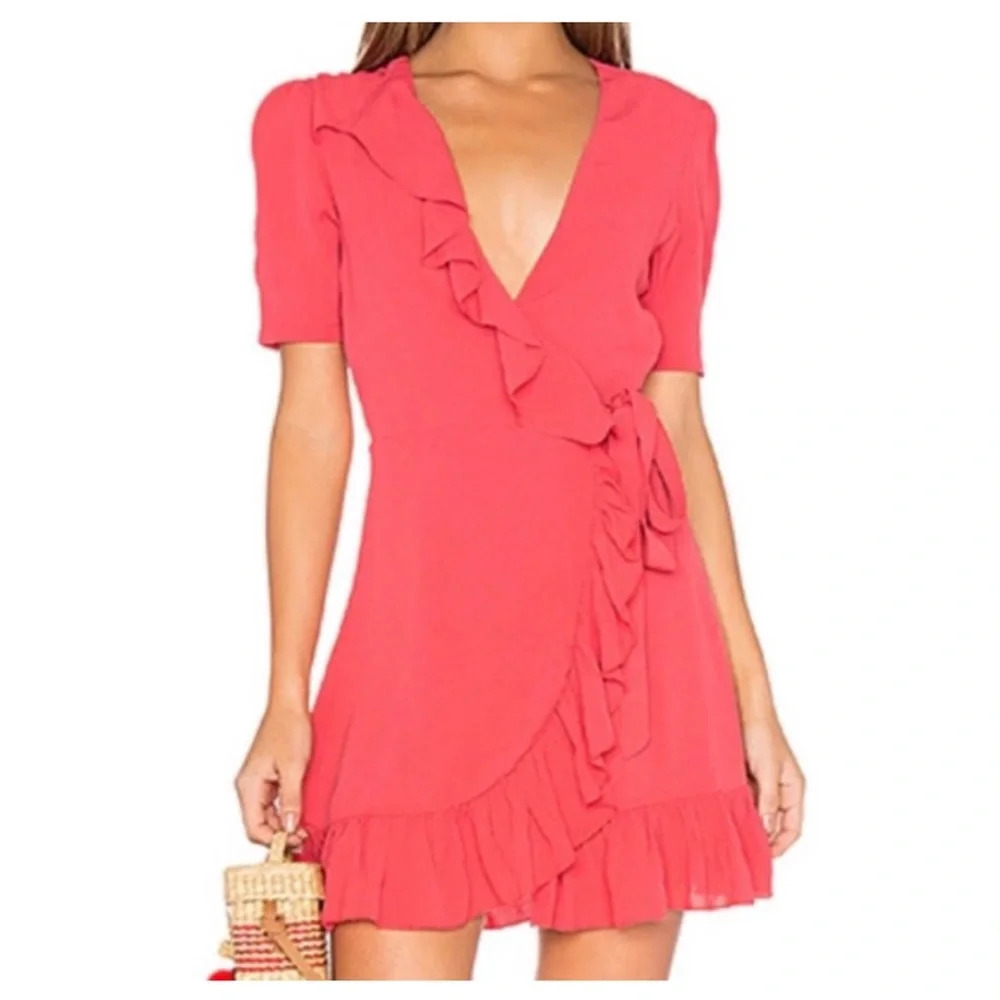 Privacy Please June Ruffle Short Sleeve Wrap Mini Dress - Picture 2 of 8